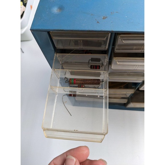 Vintage Metal Bin Screw/ Tool Box Filled With Vintage Transistor Resistors/Parts - Picture 5 of 16